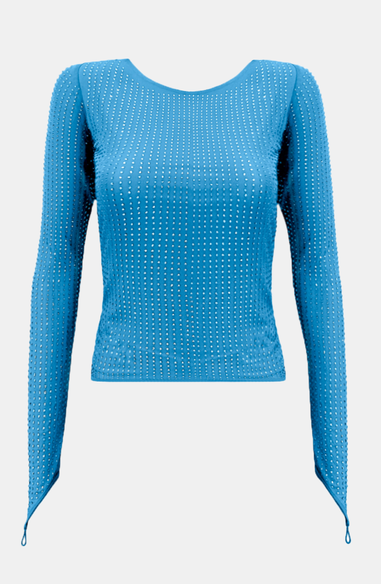 OW Collection MESHA Rhinestone Blouse, Alternate, color, Blue Rhinestone