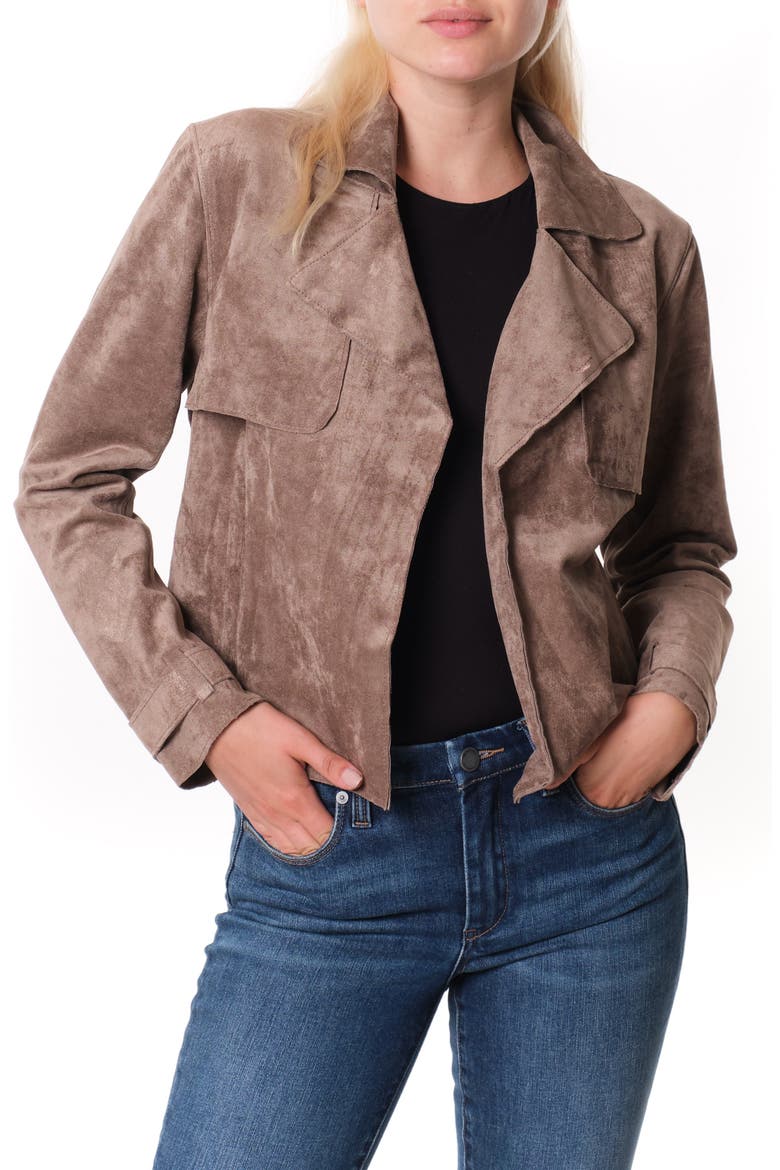 Seal the Deal Faux Suede Crop Trench, Main, color, TAUPE