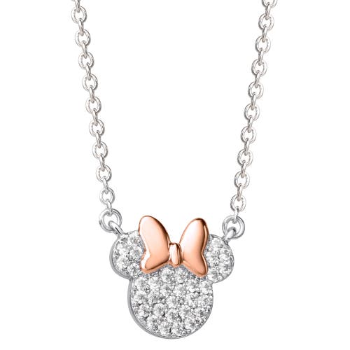 Disney Minnie Mouse Cubic Zirconia Pendant Necklace, 16+2" In Metallic