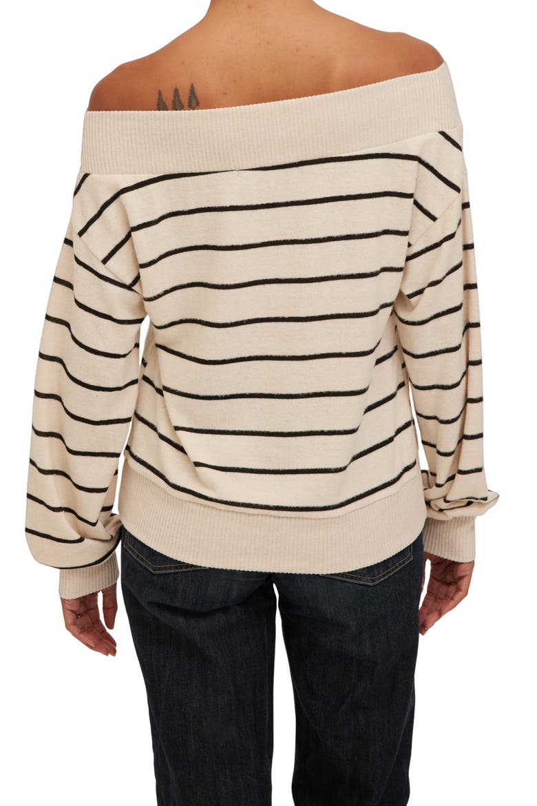 Carmel Stripe Off the Shoulder Pullover, Alternate, color, CREAMBLK