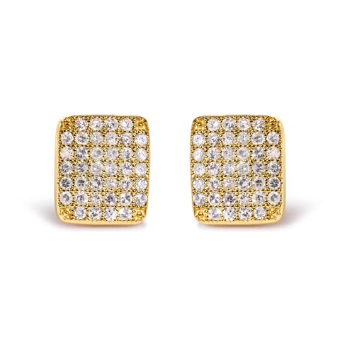 14K Yellow Gold 1/2 Ct Diamond Square Shaped Composite Cluster Stud Earrings