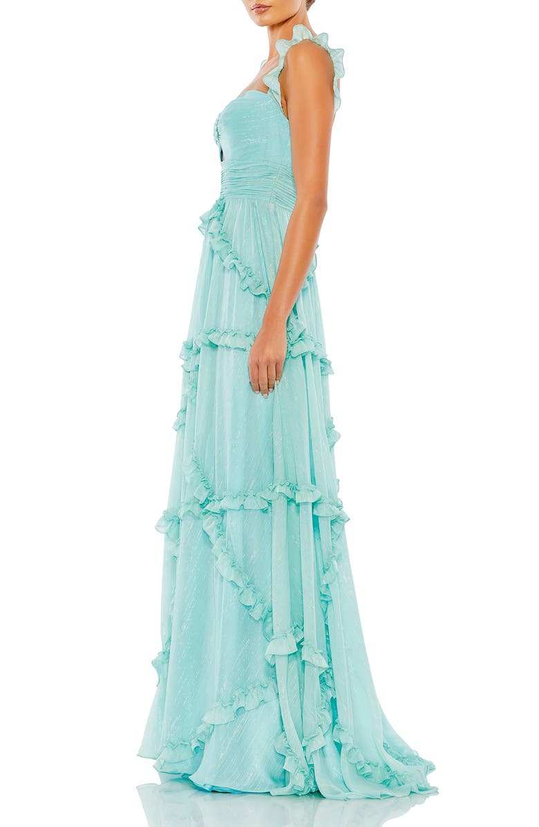 Mac Duggal Ruffle Tiered Sleeveless Flowy A Line Gown, Alternate, color, Mint
