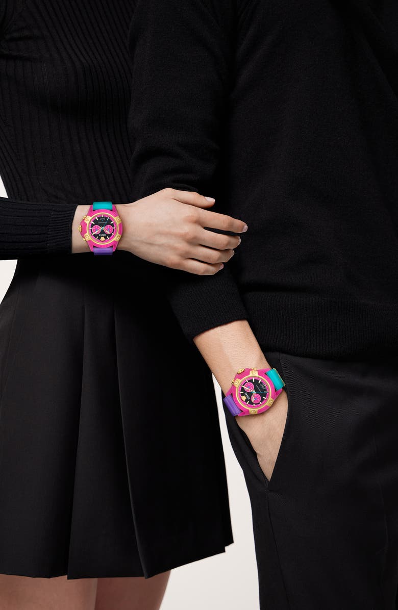 Versace Icon Active Chronograph Silicone Strap Watch, 44mm, Alternate, color,