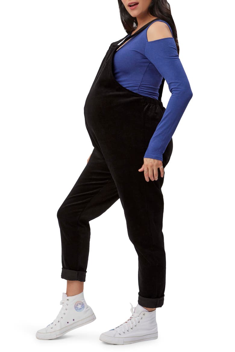 Corduroy Maternity Overalls, Alternate, color, BLACK