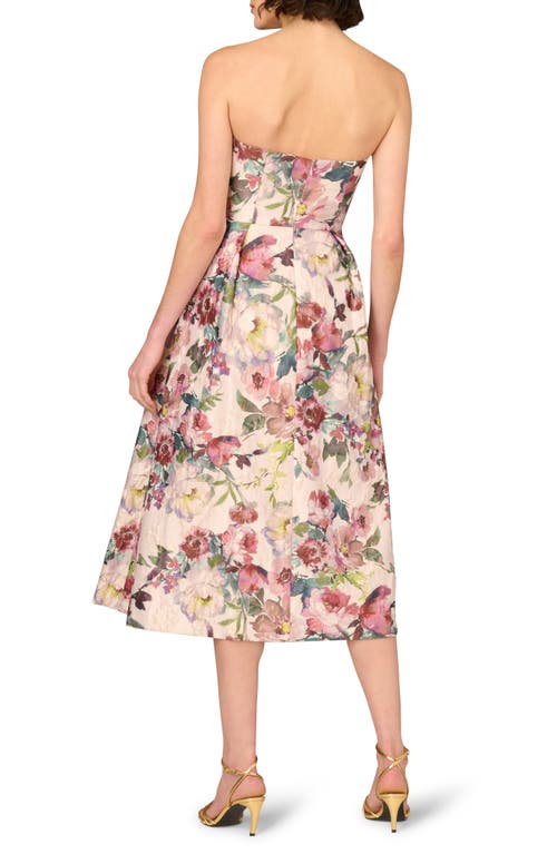 Aidan Mattox By Adrianna Papell Floral Strapless Jacquard Cocktail Dress In Pink Multi
