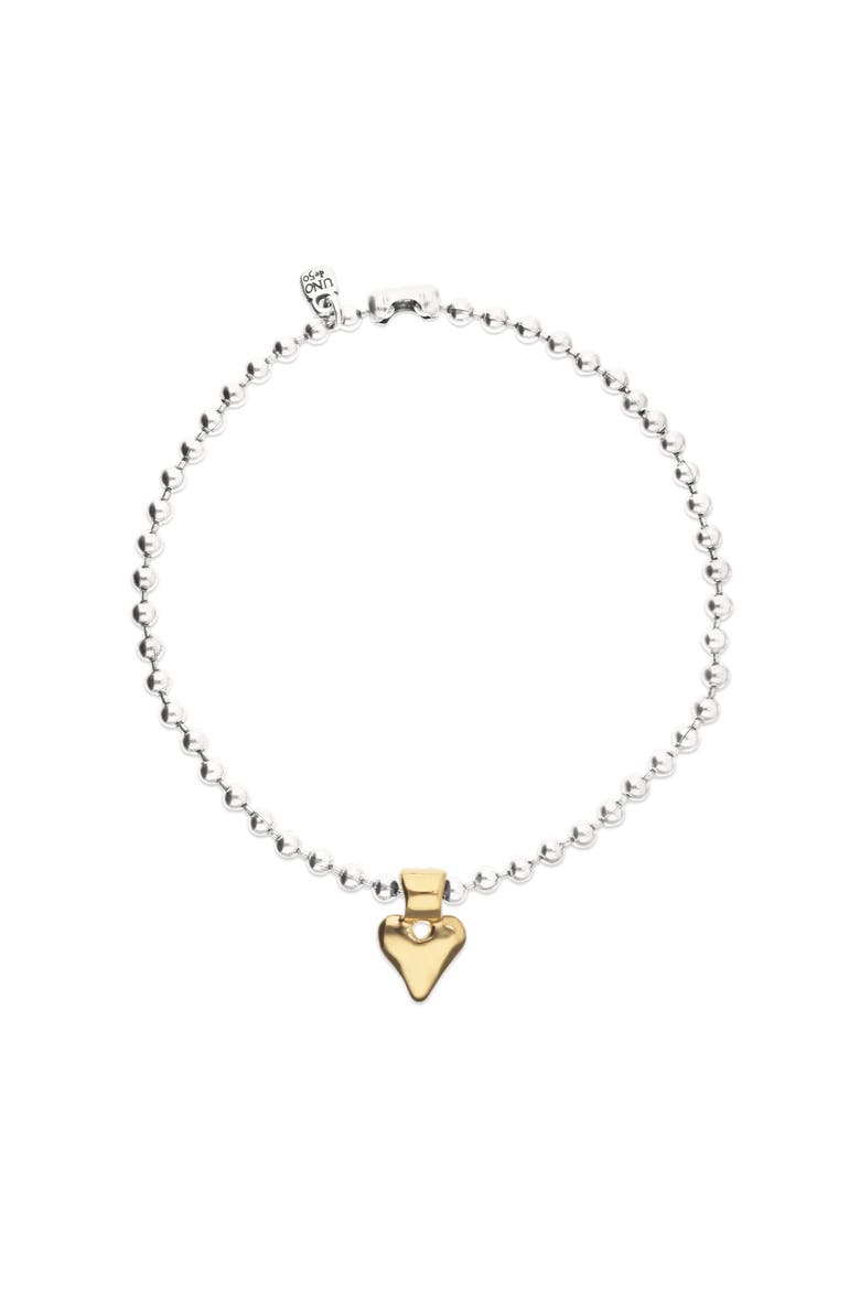 Sterling Silver Plated Ball Necklace With Heart Detail In 18K Gold, Main, color, Silver and Gold