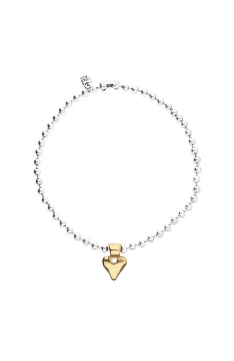Sterling Silver Plated Ball Necklace With Heart Detail In 18K Gold