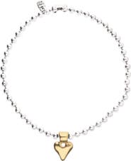 UNODE50 Sterling Silver Plated Ball Necklace With Heart Detail In 18K Gold