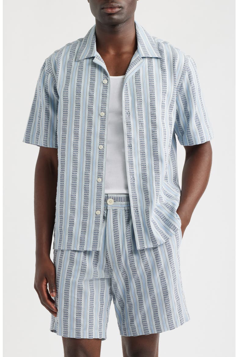 Didcot Stripe Cotton Dobby Camp Shirt, Main, color, BLUE