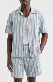 Wax London Didcot Stripe Cotton Dobby Camp Shirt