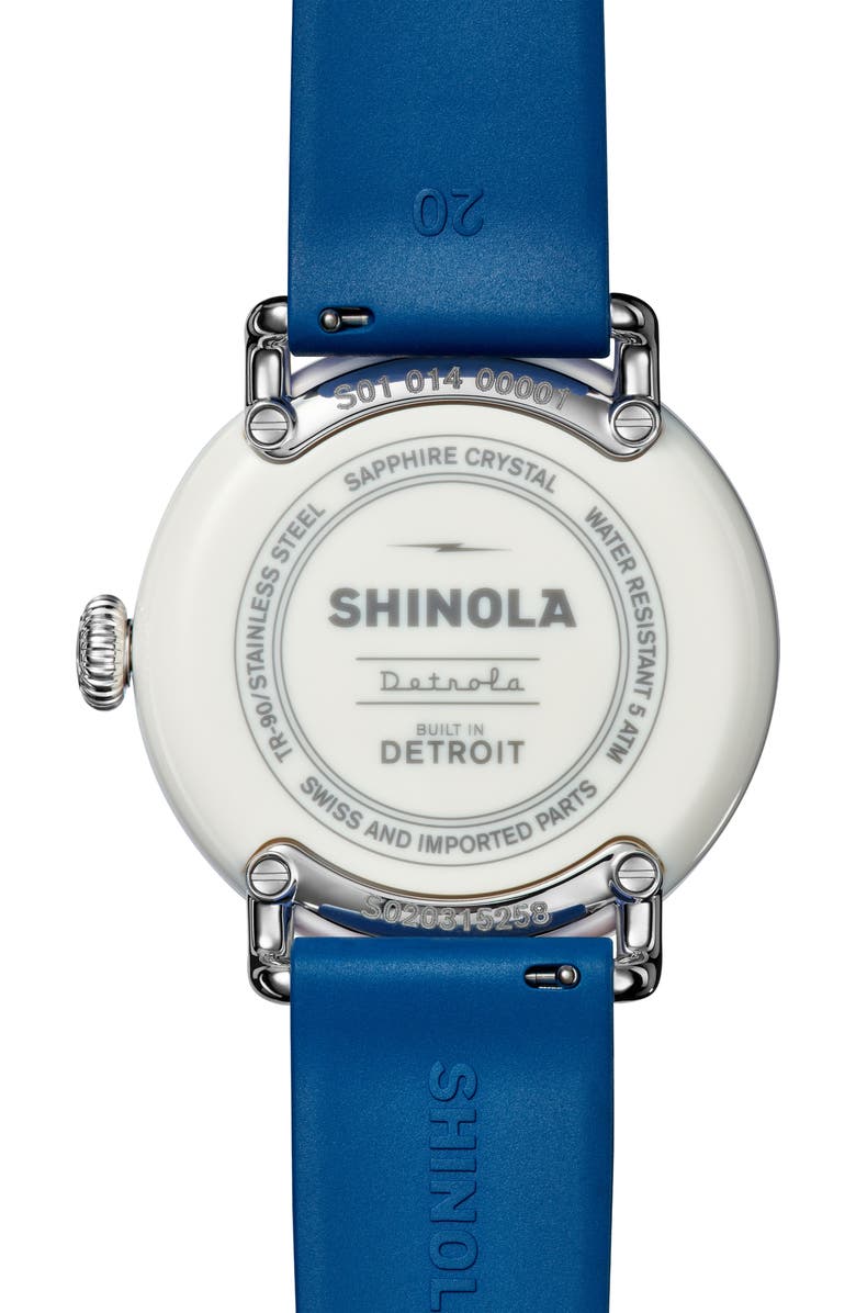 Shinola Detrola Rubber Strap Watch, 41mm, Alternate, color, Blue