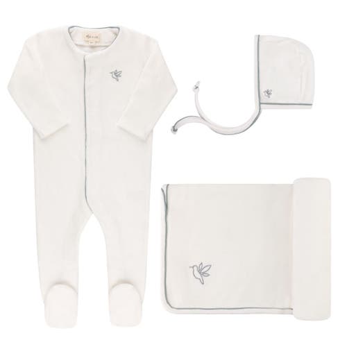 Ely's & Co. Velour Embroidered Bird & Butterfly Collection In Ivory