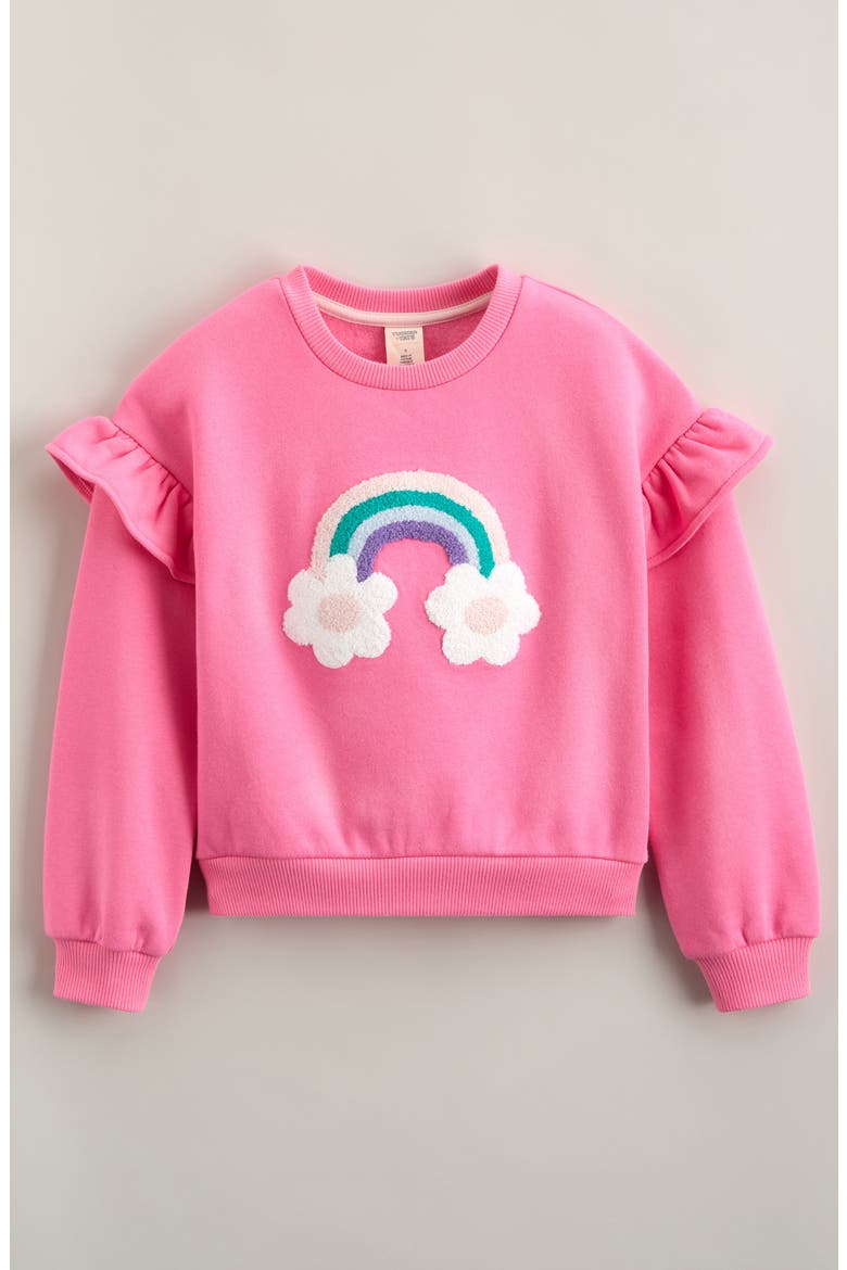 Kids' Ruffle Cotton Blend Sweatshirt, Main, color, PINK COSMOS RAINBOW DAISY