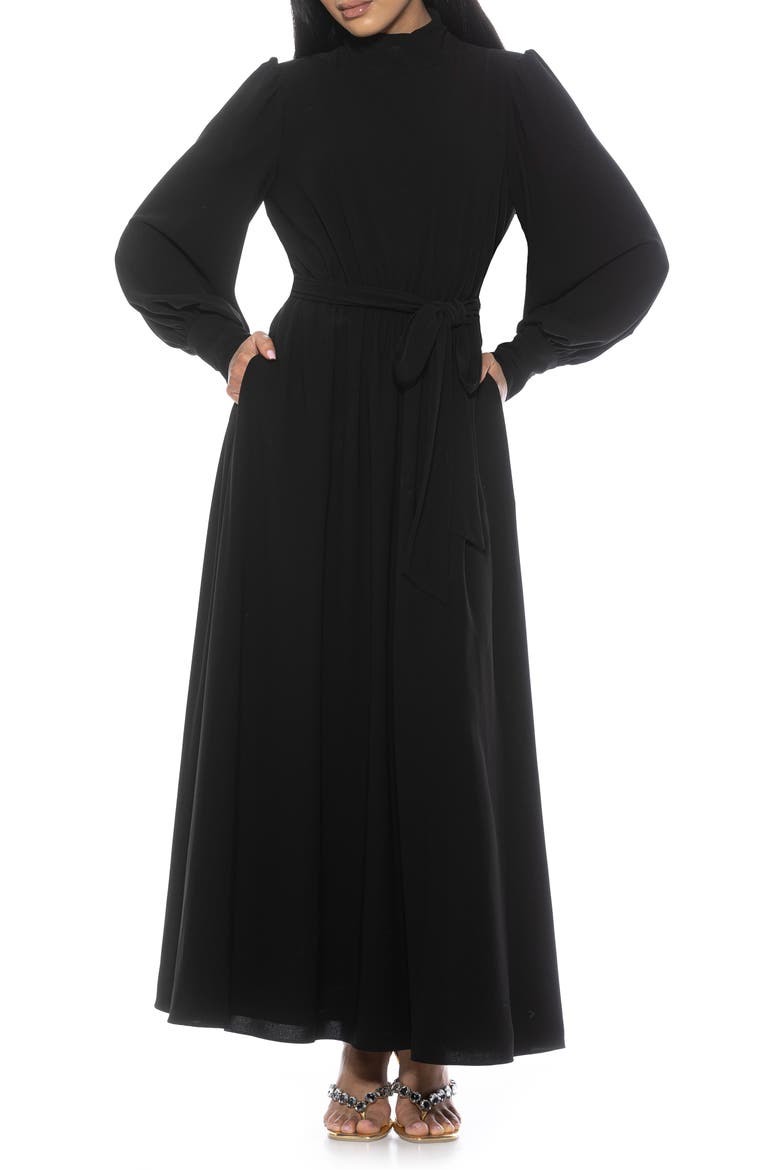 Saliah Mockneck Blouson Sleeve Dress, Main, color, BLACK