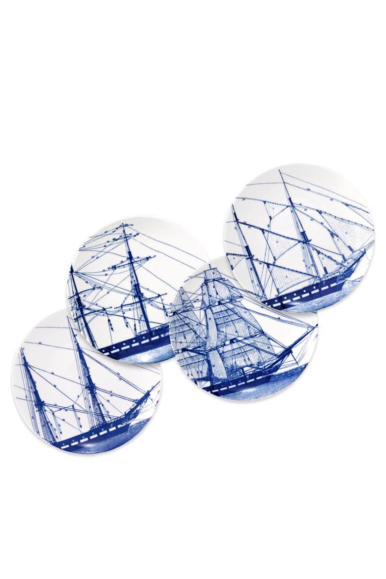 Rigging Small Plates, Mixed Set of 4 - Porcelain, Alternate, color, BLUE