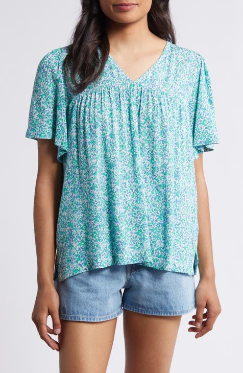 Print V-Neck Gauze Top