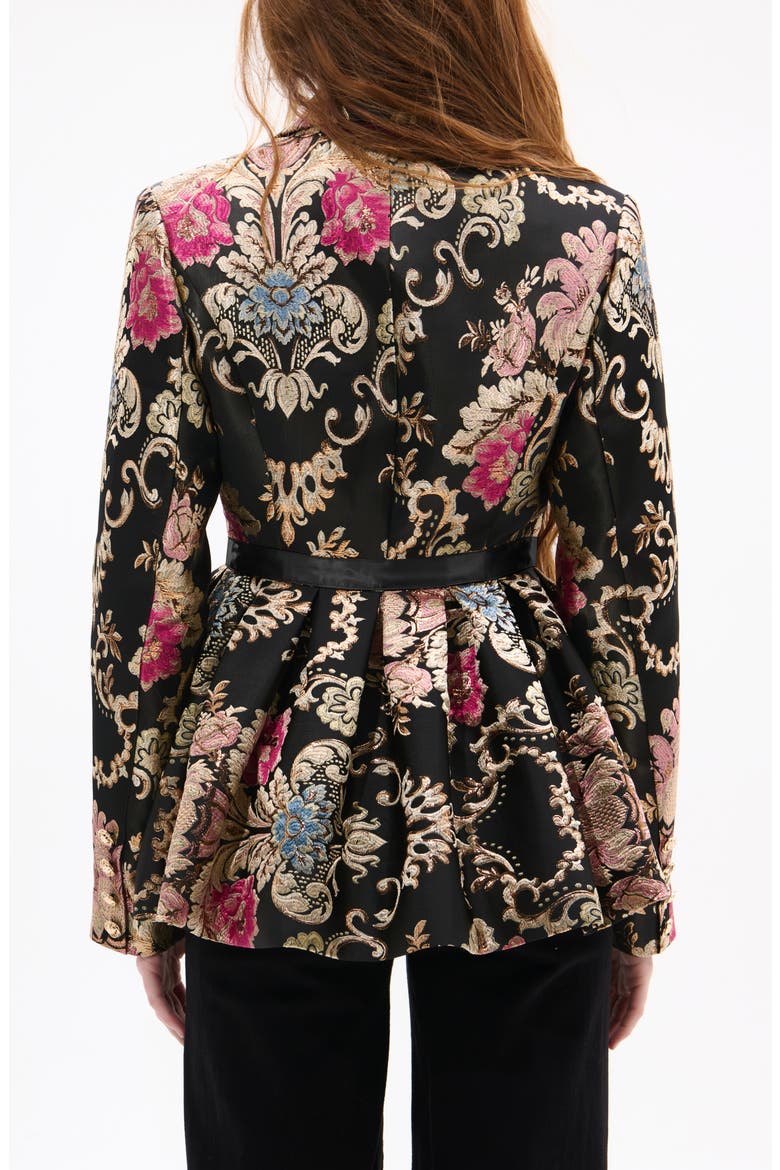 Metallic Floral Jacquard Peplum Blazer, Alternate, color, BLACK MULTI