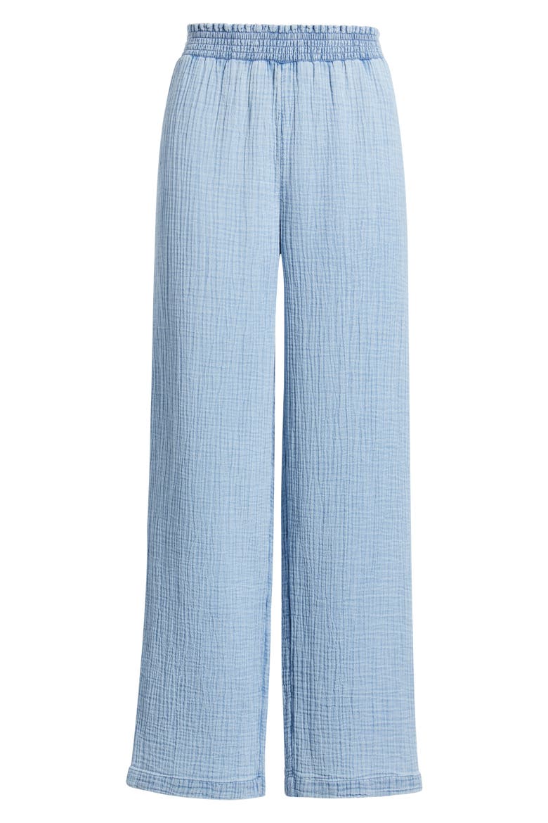 Cairo Smock Waist Cotton Pants, Alternate, color, BLUE ACID WASH