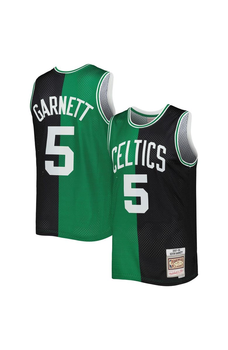 Mitchell & Ness Men's Mitchell & Ness Kevin Garnett Black/Kelly Green Boston Celtics Hardwood Classics 2007-08 Split Swingman Jersey, Alternate, color, Black