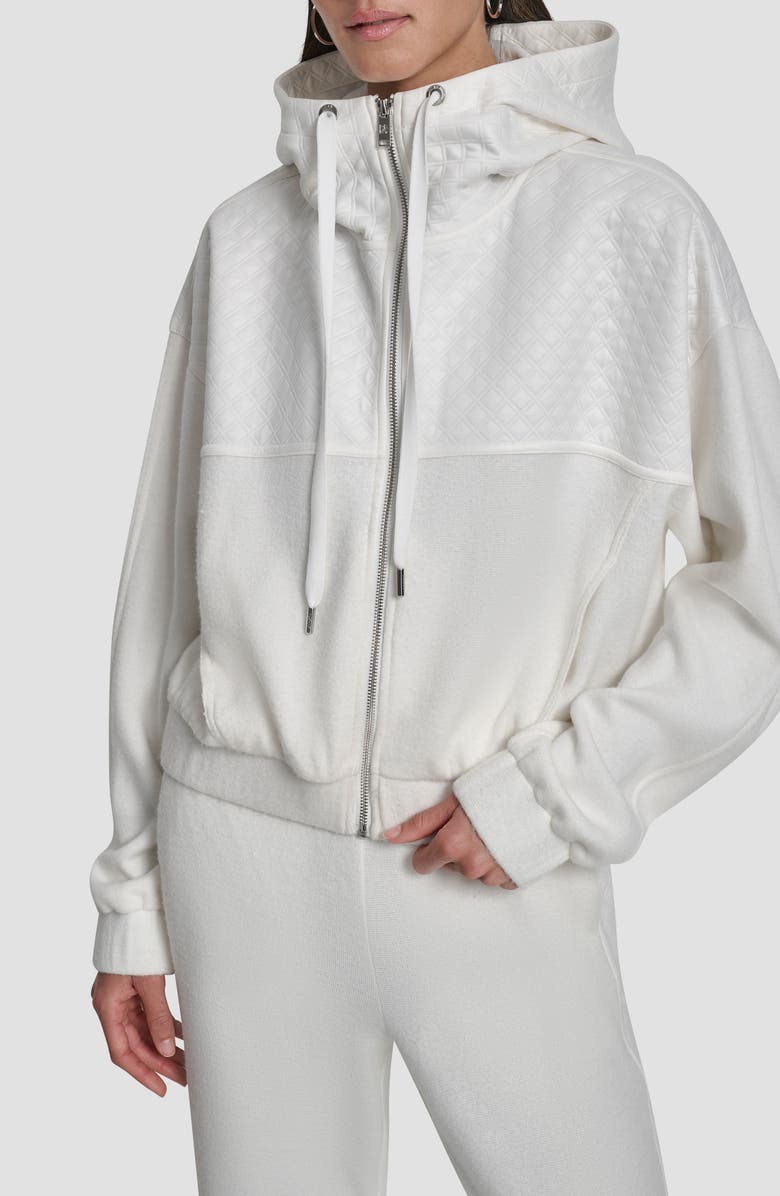 DKNY Mixed Media Zip-Up Hooded Jacket, Alternate, color, Ivy/ Ivy