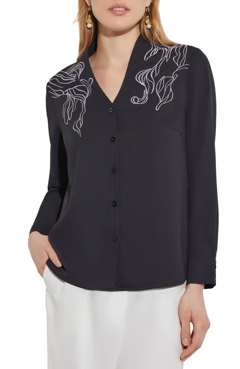 Abstract Embroidered Button-Up Shirt