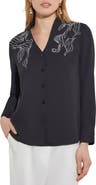 Misook Abstract Embroidered Button-Up Shirt