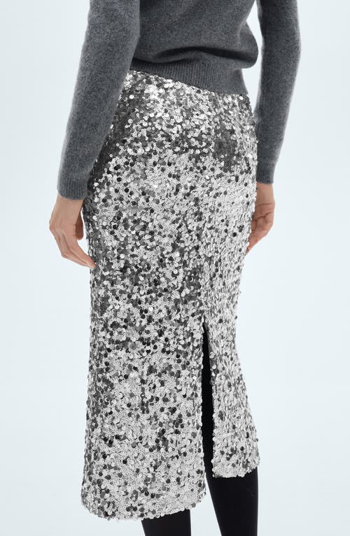 Mango Xjaviera Sequin Midi Skirt In Silver