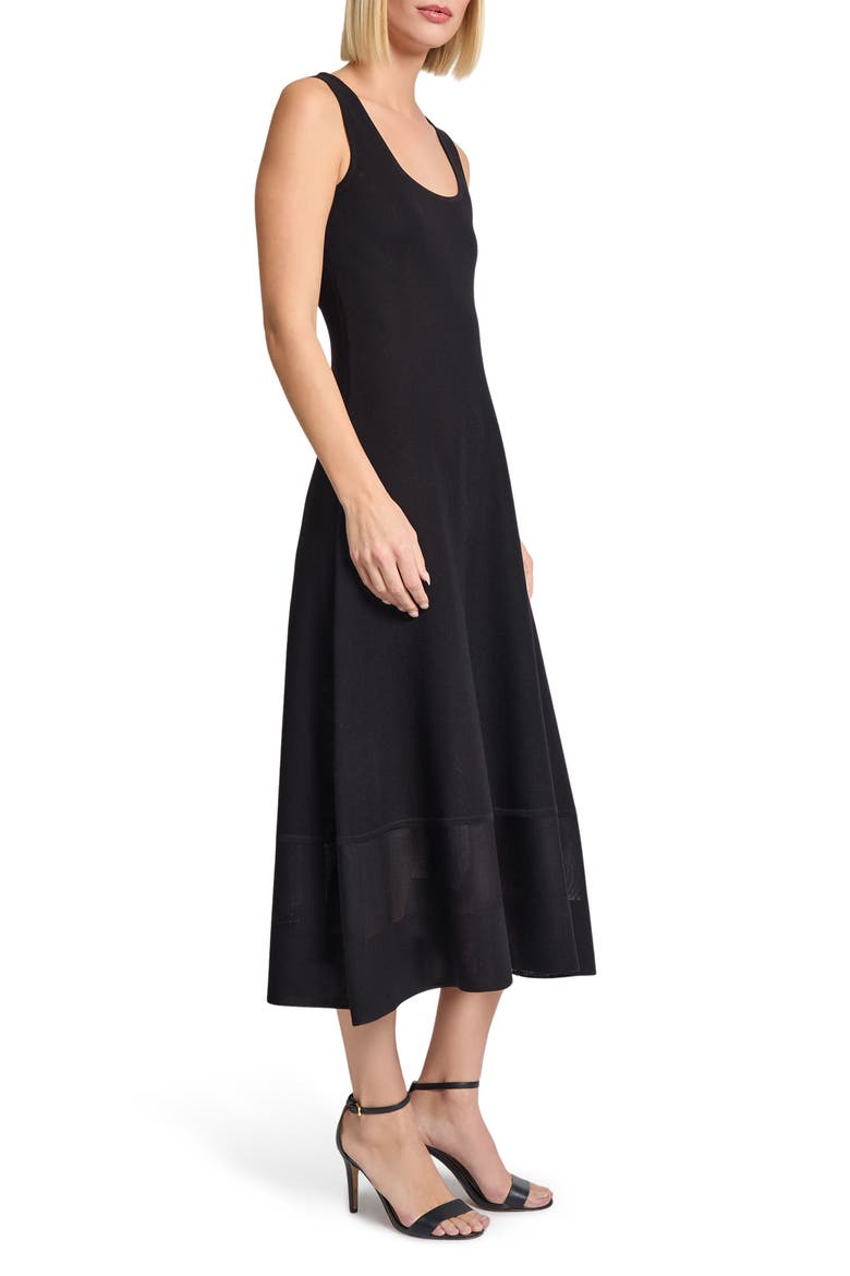 Modern Fit & Flare Sheer Hem Midi Dress, Alternate, color, BLACK