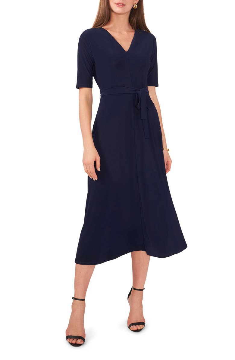Chaus Tie Belt Midi Dress, Main, color, Navy 418
