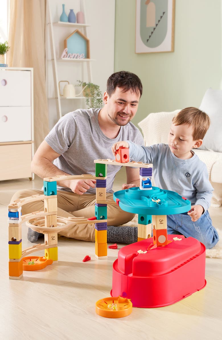 Hape Quadrilla Marble Run Construction Stack Track Bucket Playset, Alternate, color, Multi