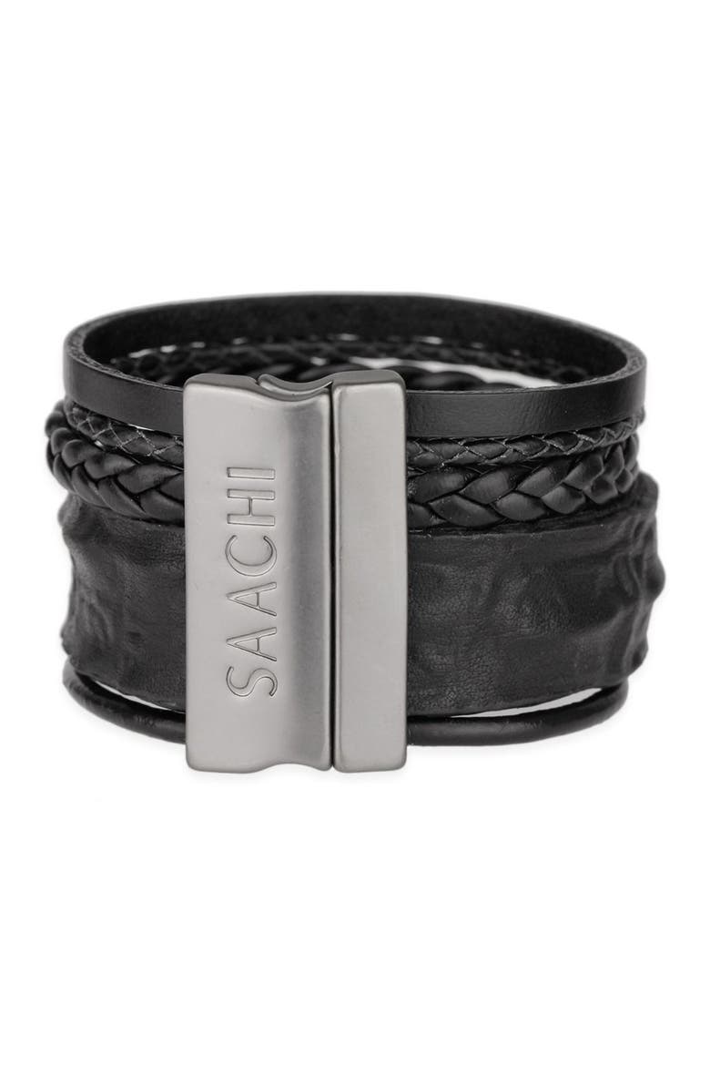 Black Rumple Leather Strand Bracelet, Alternate, color, BLACK