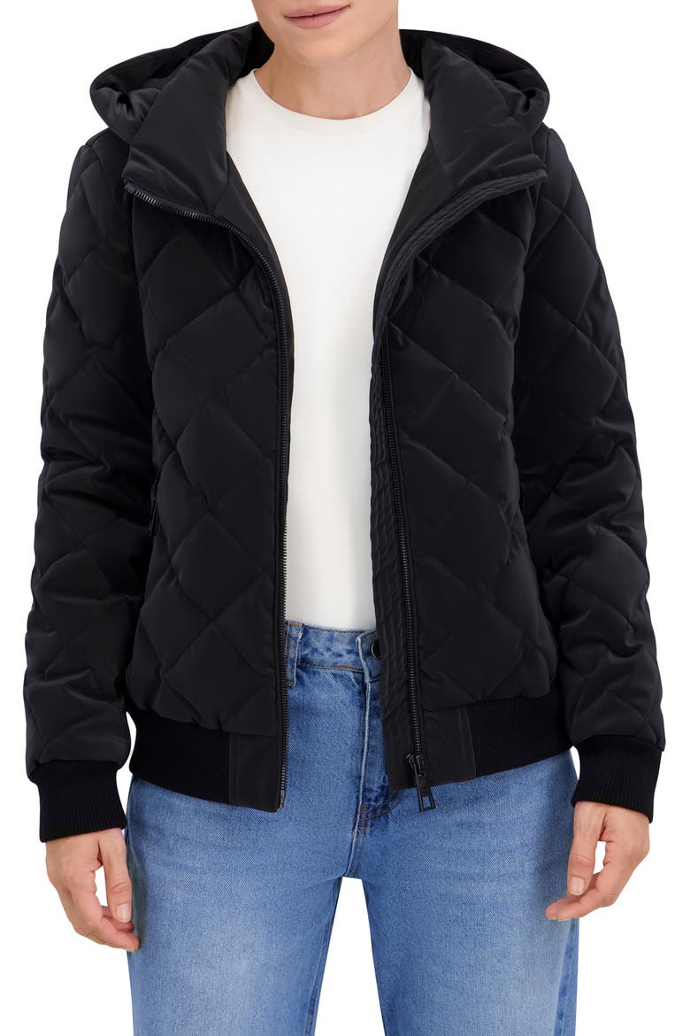 Carbon Stadium Hooded Puffer Jacket, Main, color, BLACK