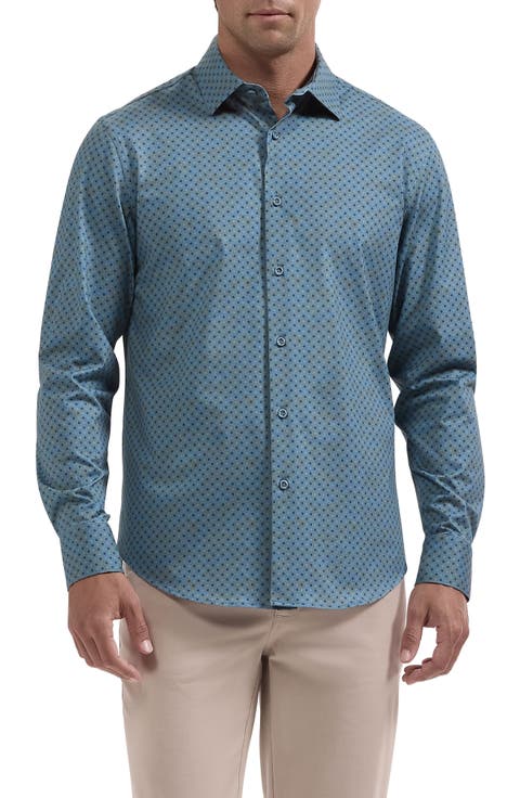 James OoohCotton Print Long Sleeve Performance Button Up Shirt