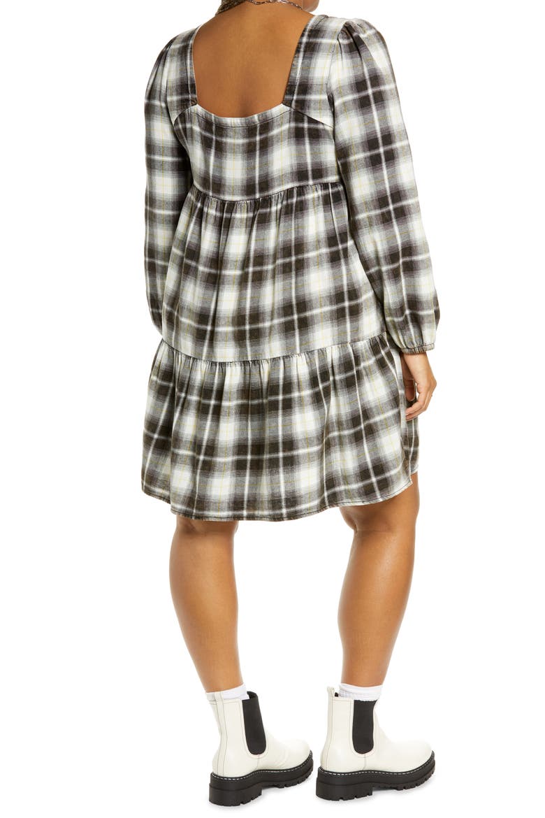 Plaid Long Sleeve Minidress, Alternate, color, IVORY- BLACK MARLEY PLAID