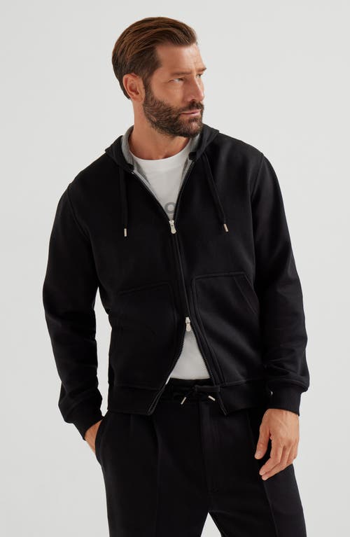Brunello Cucinelli Cotton-blend Zip-up Hoodie In Black