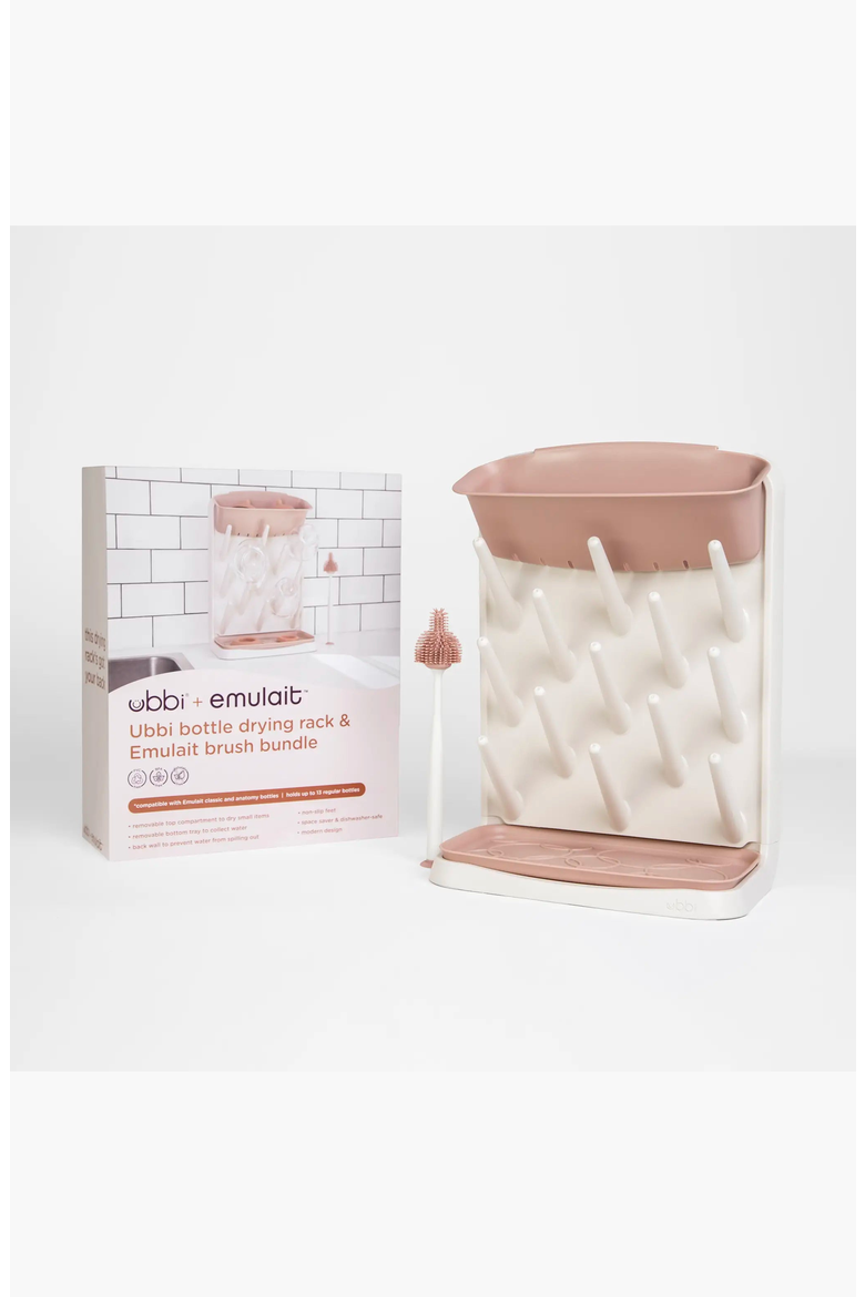 Countertop Drying Rack and Bristled Brush, Alternate, color, White / Light Pink