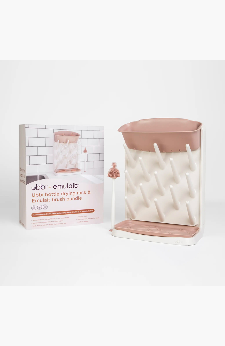 Emulait Countertop Drying Rack and Bristled Brush, Alternate, color, White / Light Pink