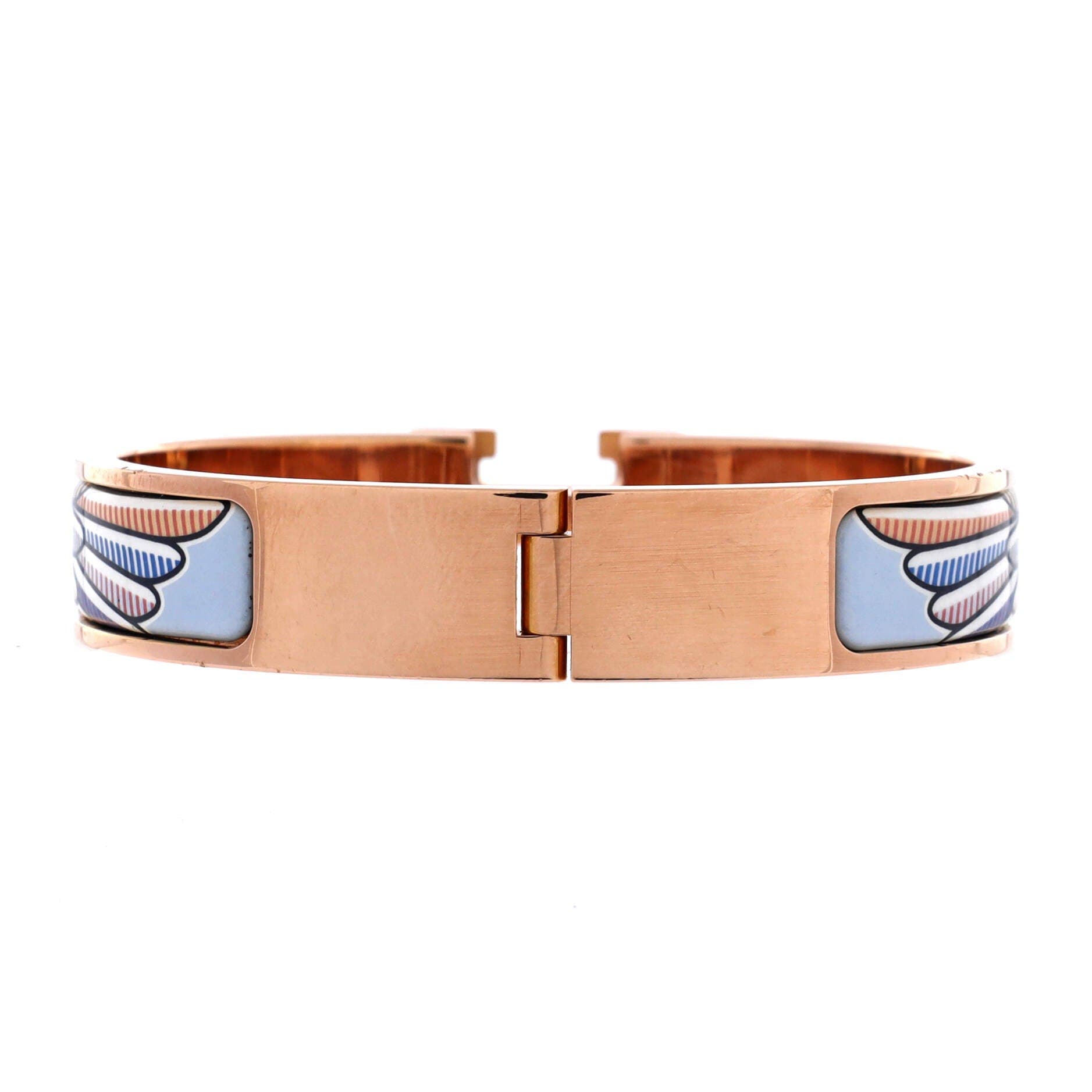 Pre-Owned Hermes Clic H Bracelet Printed Enamel Narrow, Alternate, color, Blue
