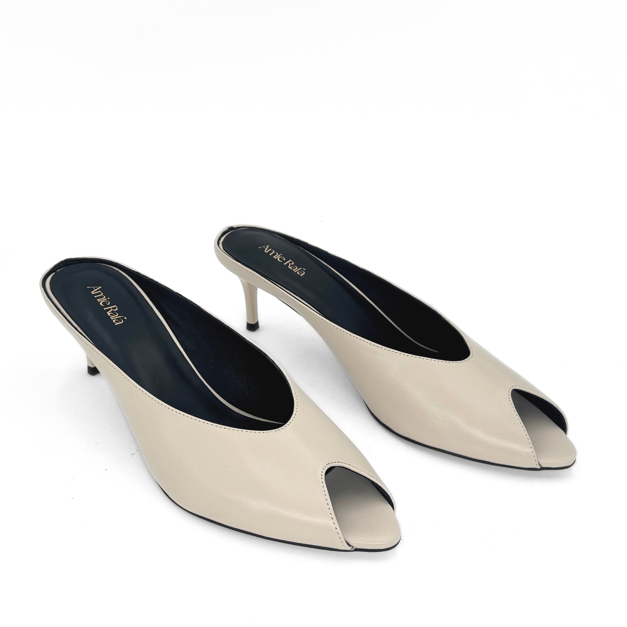 Audrey II Peeptoe Leather Mule, Alternate, color, Bone