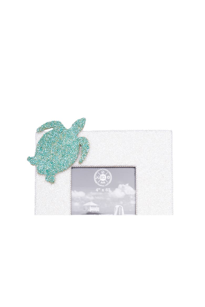 4x6 White Glass Beads Sea Turtle Photo Picture Frame, Alternate, color, White