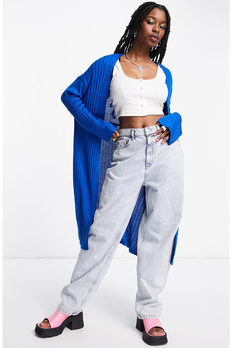 Longline Rib Cardigan, Main, color, MID BLUE