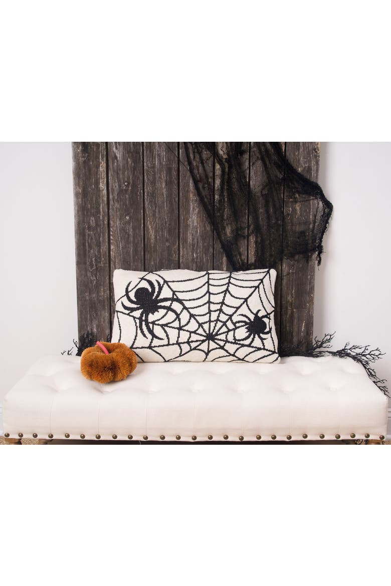 Halloween Spider Web Motif Accent Throw Pillow 16" x 24", Alternate, color, Beige