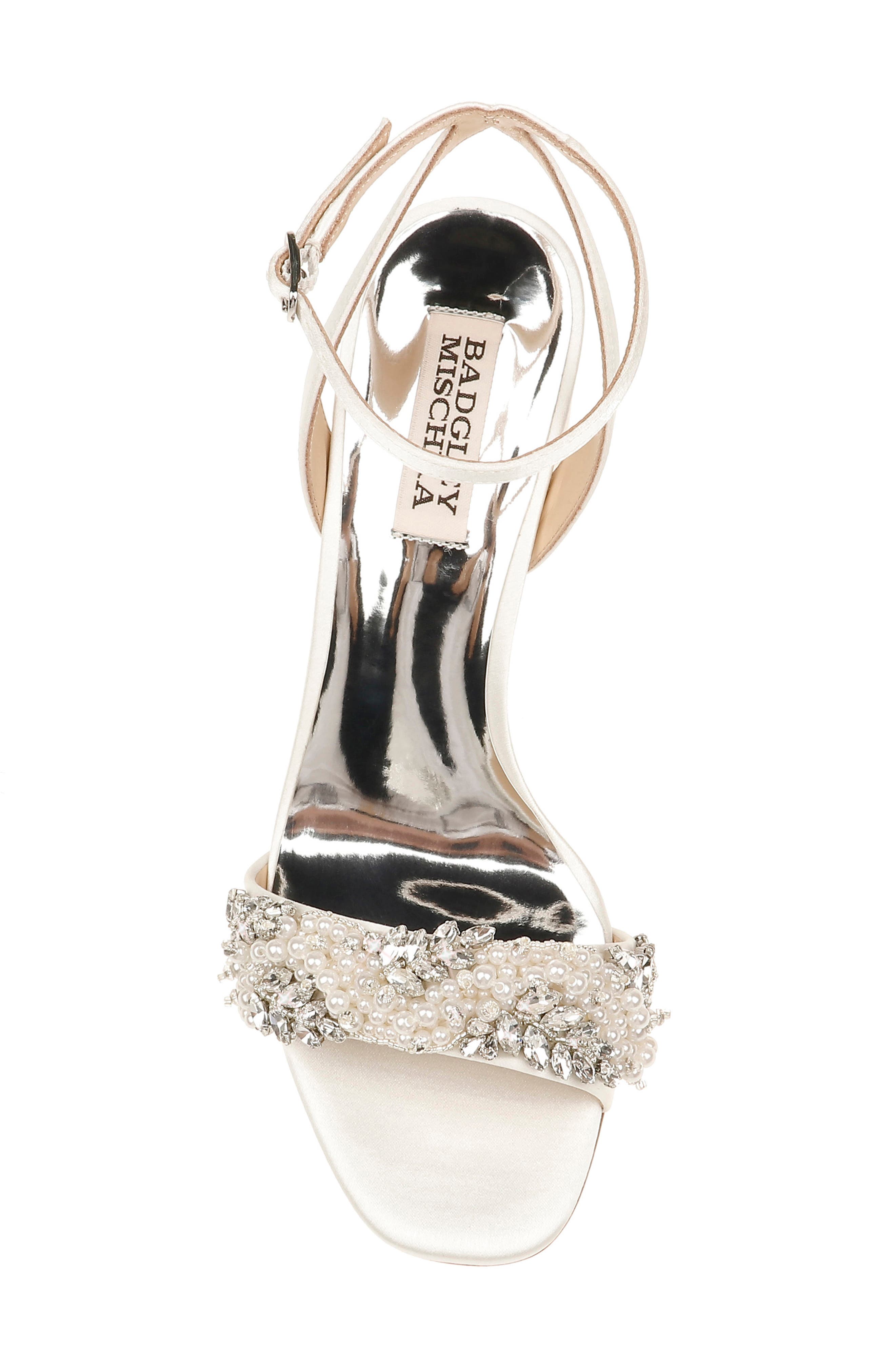 Badgley Mischka Collection Clara Embellished Sandal, Alternate, color, Soft White Satin