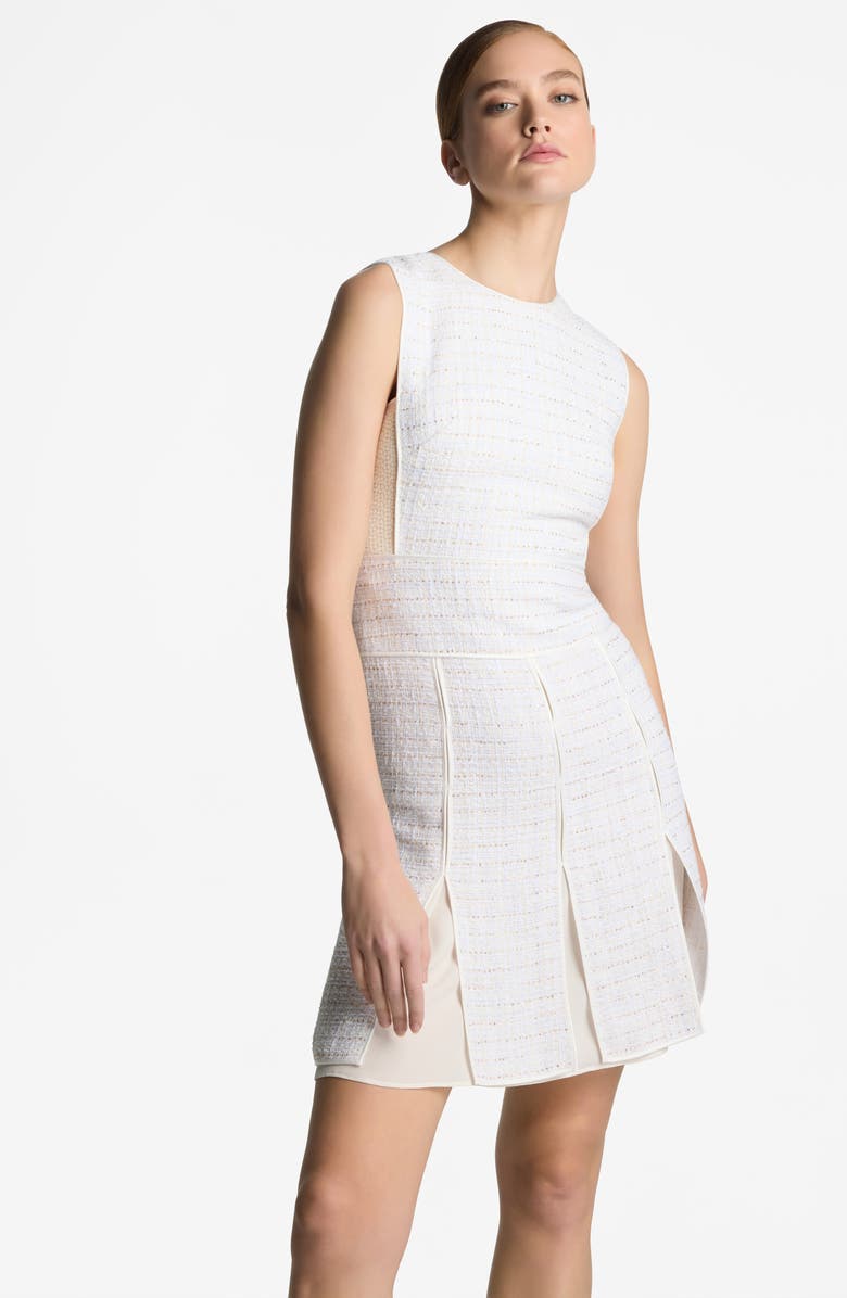 ST. JOHN Sleeveless Sequin Tweed & Georgette Minidress, Alternate, color, Ivory Multi