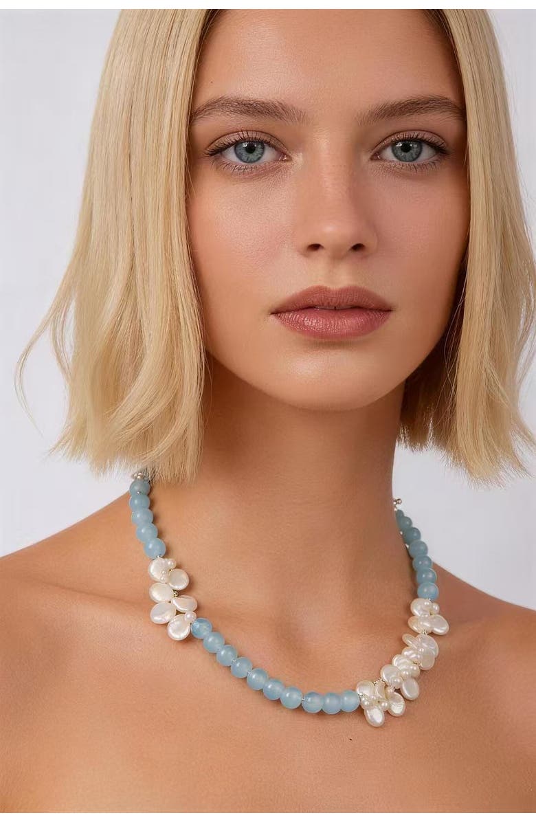 Classicharms Aquamarine & Pearl Choker Necklace, Alternate, color, Blue