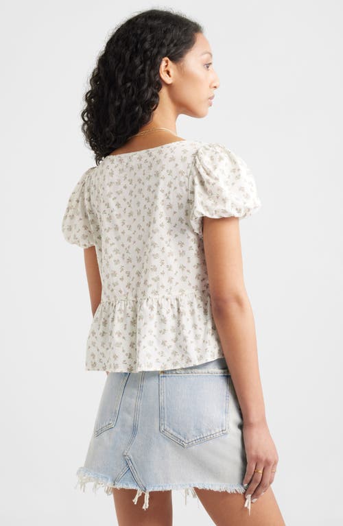 Bp. Tie Front Cotton Poplin Top In Ivory- Pink Sprig Ditsy