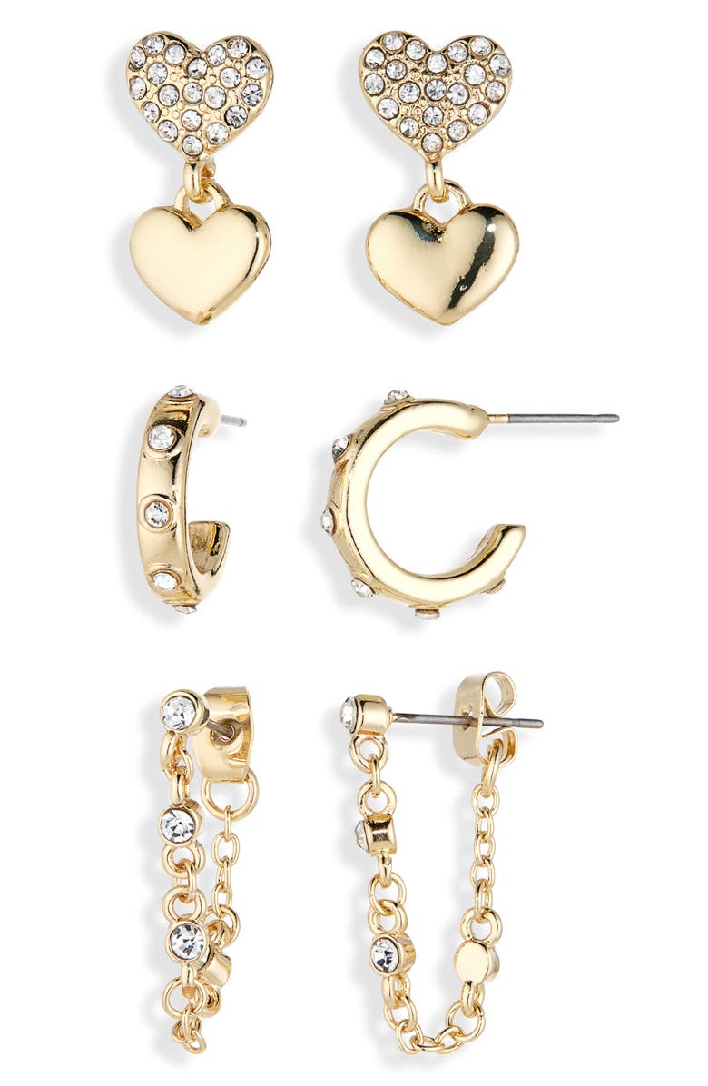 BaubleBar Set of 3 Earrings, Alternate, color, Gold