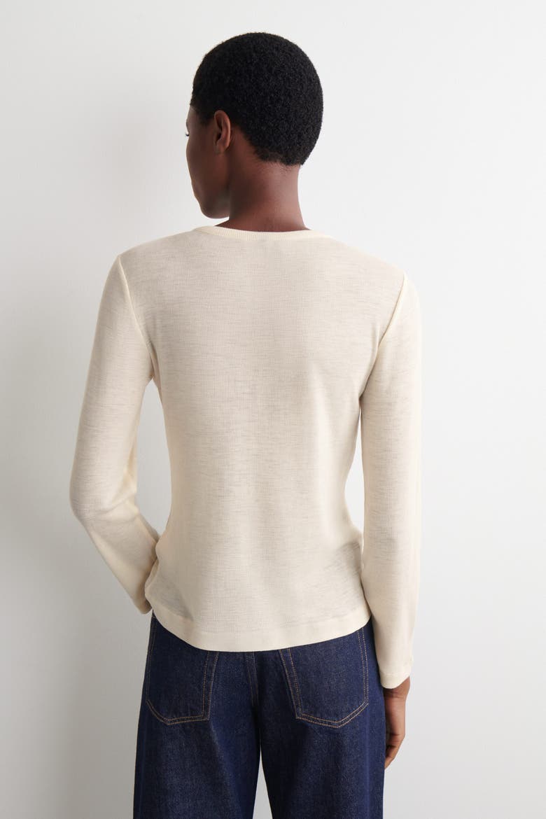 Ribbed Wool Henley Top, Alternate, color, IVORY