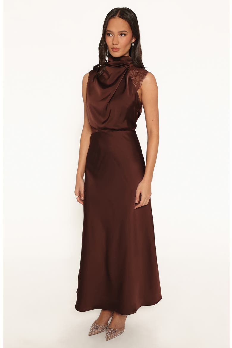 Anabelle Mock Neck Satin Maxi Dress, Alternate, color, CHOCOLATE BROWN