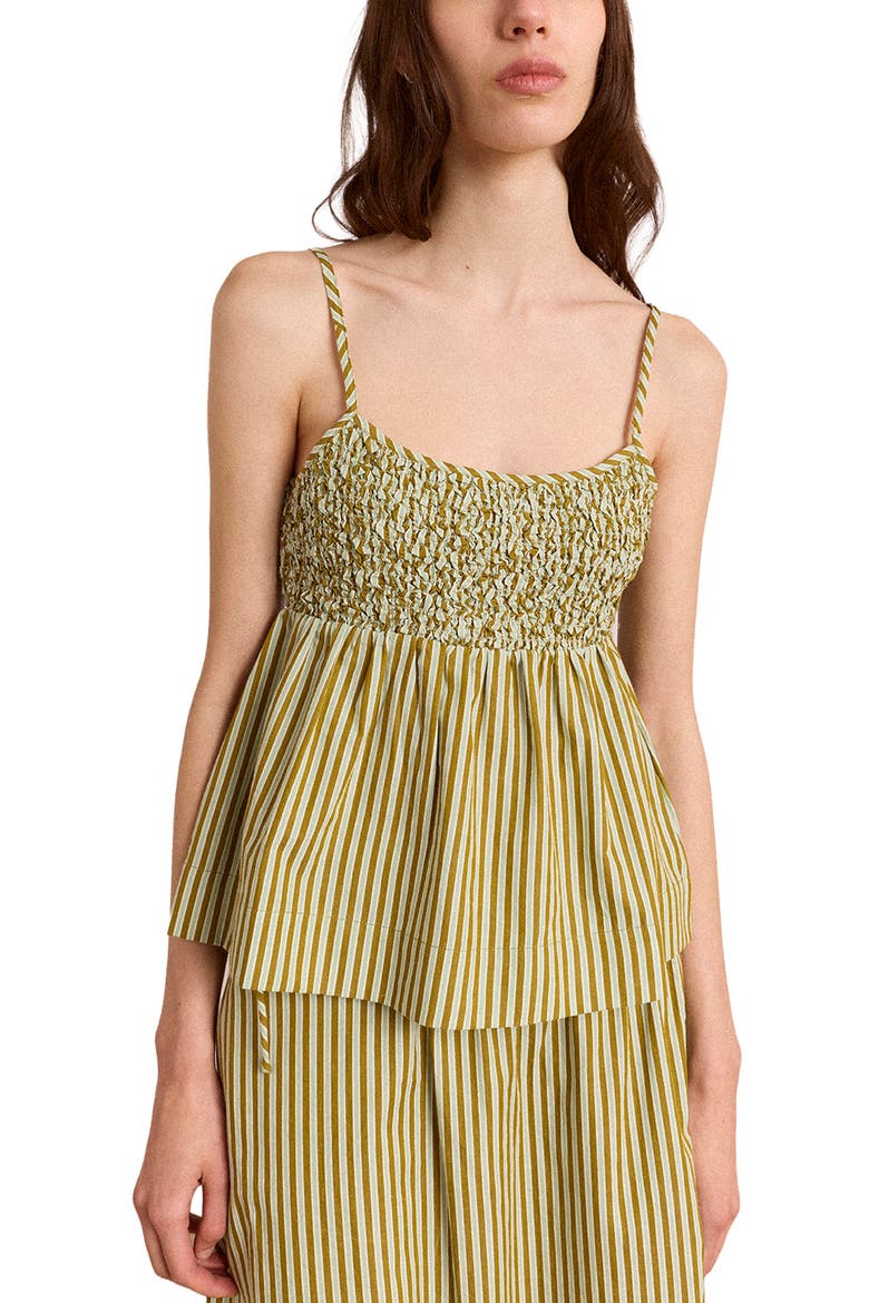 Dinah Striped Smocked Organic Cotton Camisole, Alternate, color, BASIL